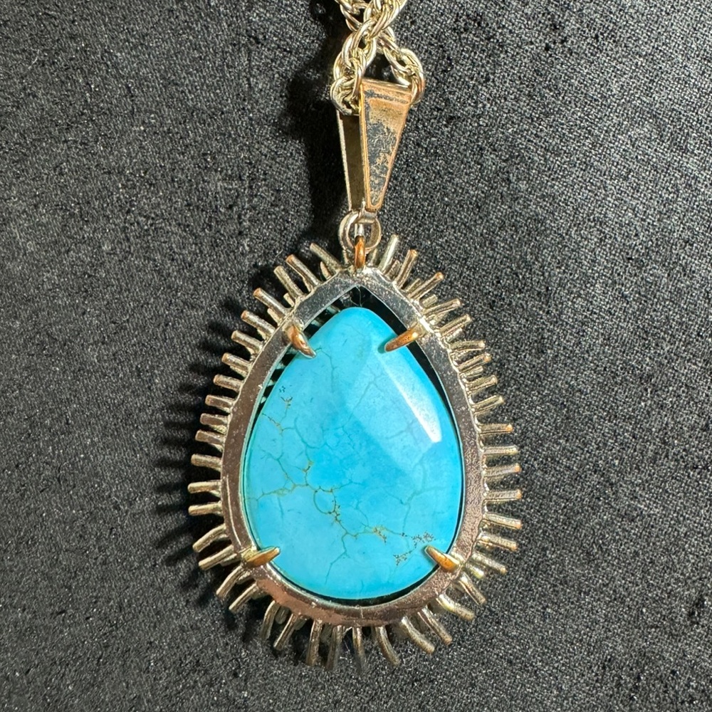 Vintage Kendra Scott Ellis Turquoise Gold Long Necklace - Picture 4 of 7